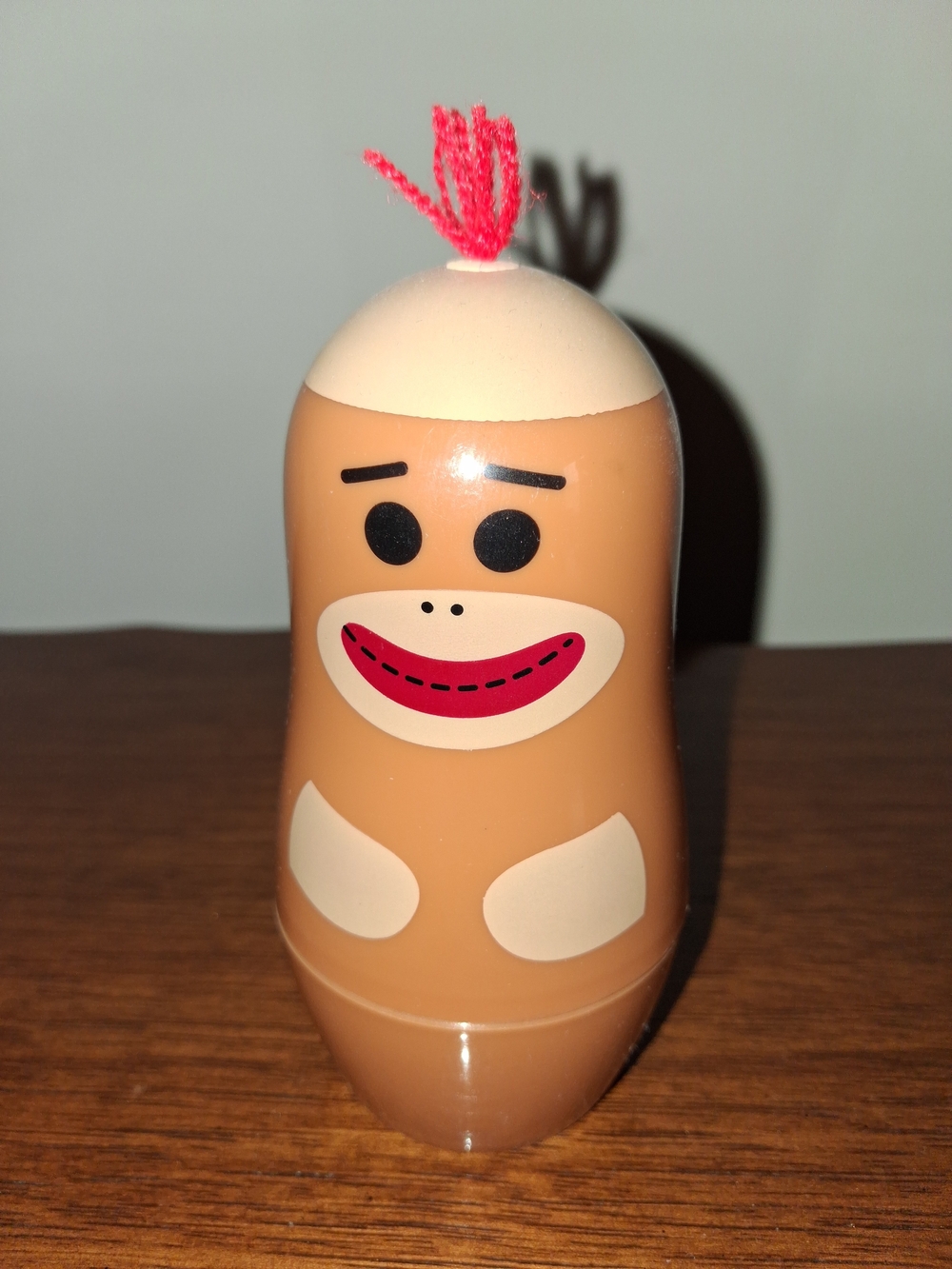 Kids Plush Wobble Toy - Tan with Red Accent